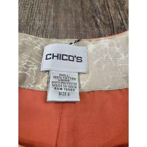 Chico's 2 Jacket Embellished Beaded Beige Orange Hook Front Lined 3/4 Sleeve L - Picture 4 of 7